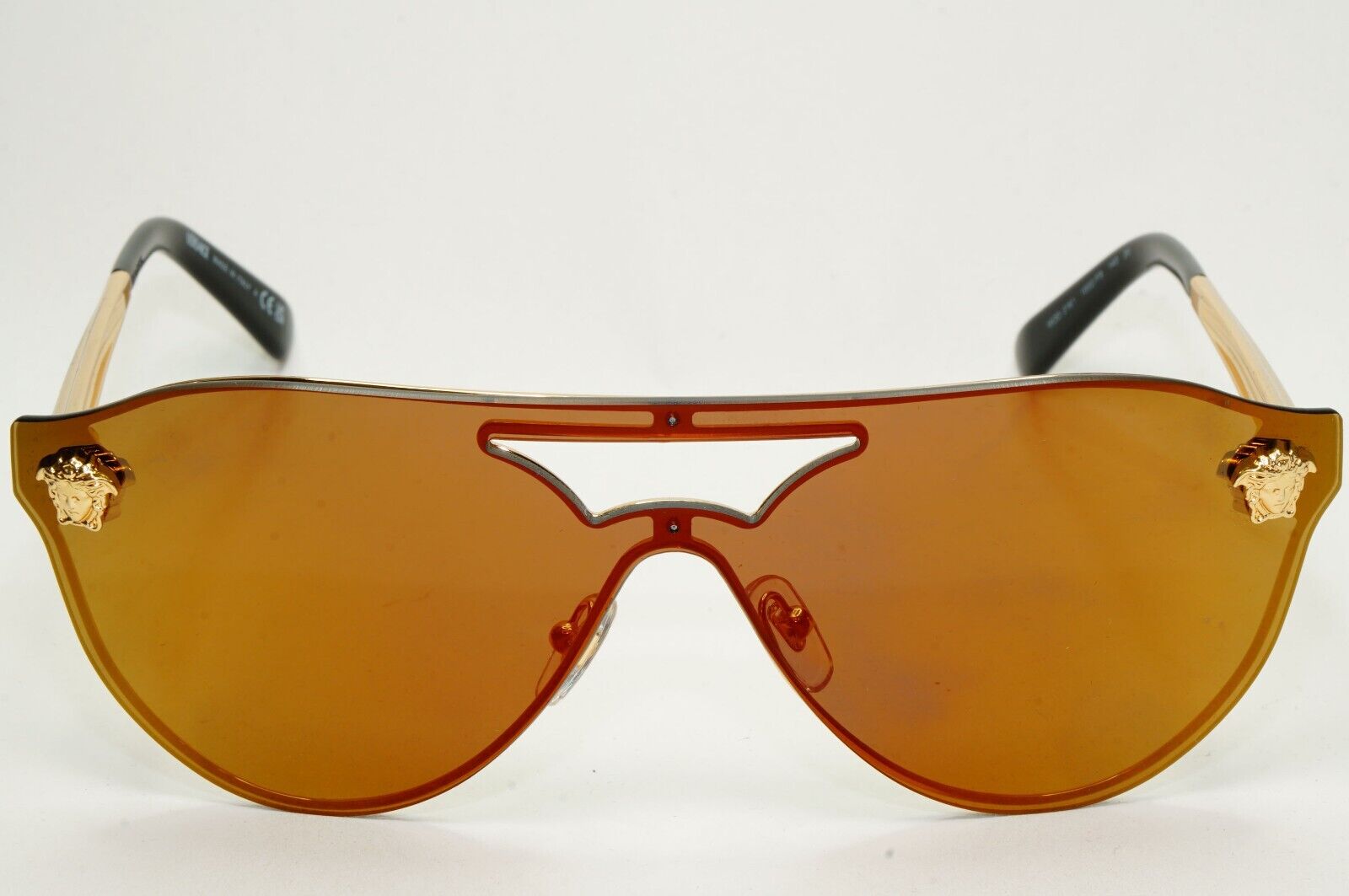 Versace Sunglasses Gold Medusa Brown Mirror Bronze Visor MOD VE 2161 1002/F9