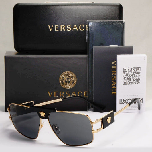Versace Sunglasses Gold Black Grey Metal Navigator Pilot MOD VE 2251 1002/87