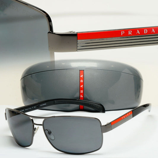 Prada Sunglasses Polarised Gunmetal Grey Square PS54IS SPS 54I 5AV-5Z1 250125