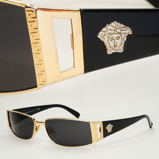 Versace Sunglasses 2003 Vintage Gold Black Rectangle MOD 2021 1002/13 081024