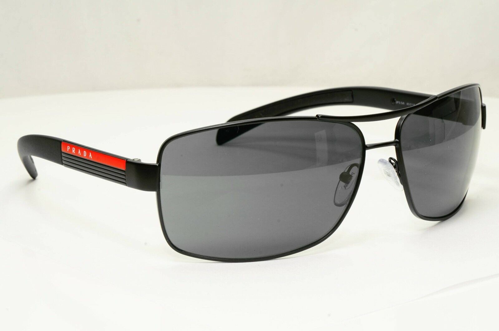 Prada Black Sunglasses Mens Square Square Metal Sport Red Stripe SPS 54I 1BO-1A1