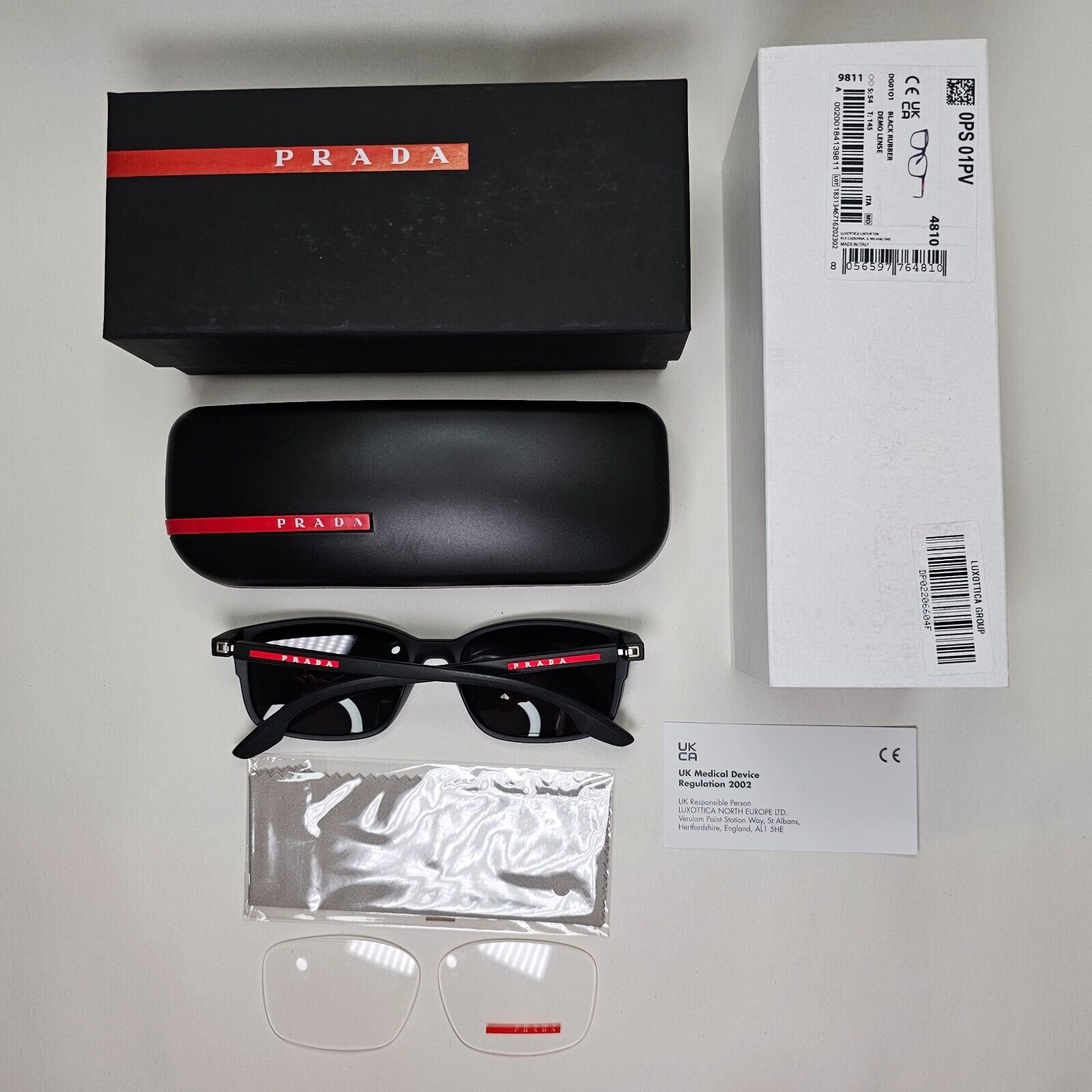 Prada Sunglasses Black Matte Rubber Square PS01PV VPS 01P DG0-1O1 54mm