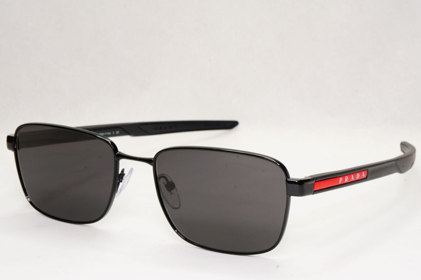 Prada Sunglasses Black Square Metal Red Stripe PS54OV VPS 54O 1AB-1O1 55mm