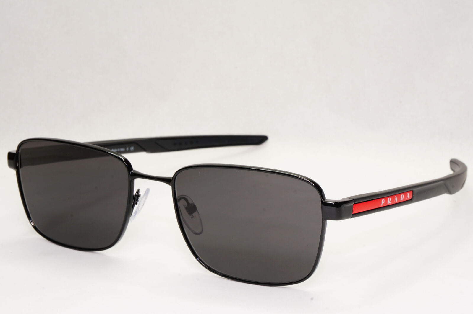 Prada Sunglasses Black Square Metal Red Stripe PS54OV VPS 54O 1AB-1O1 55mm