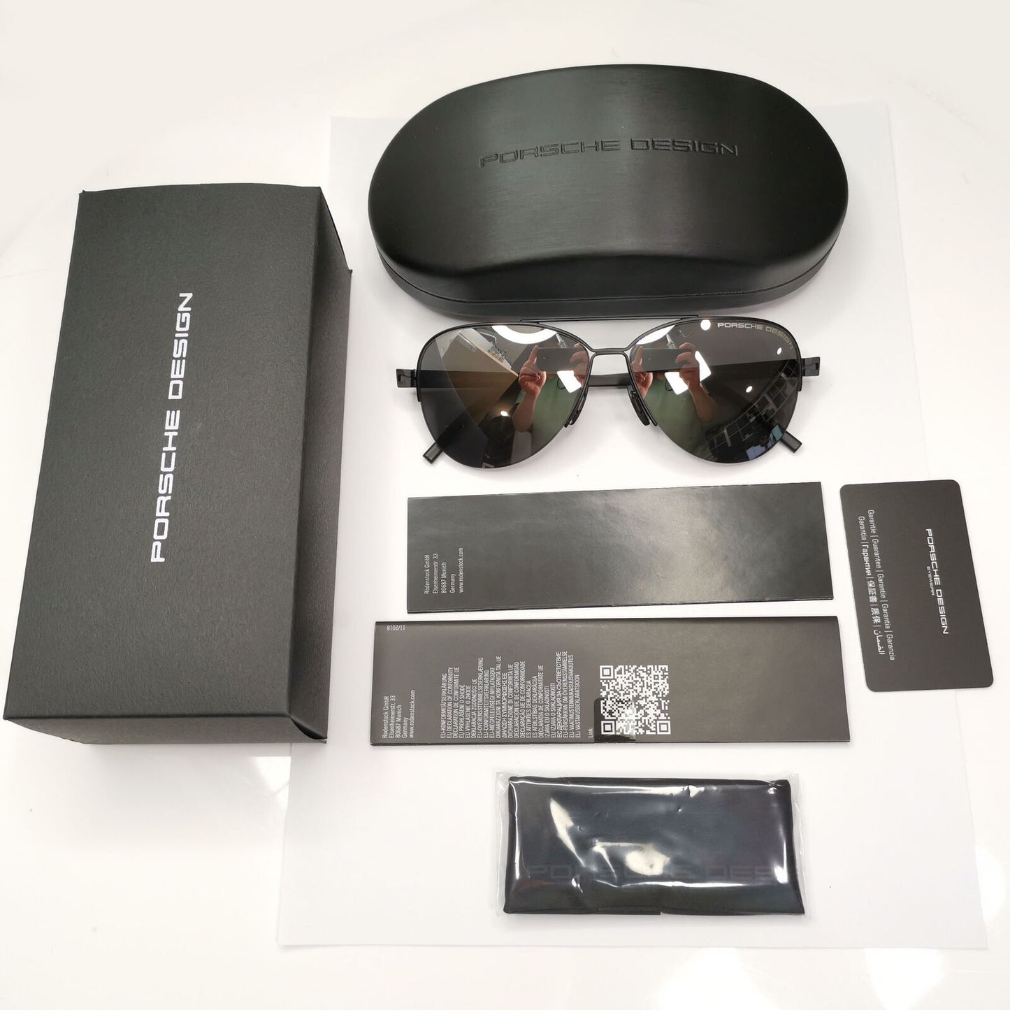Porsche Design Silver Sunglasses Mirror Black Matte Fashion Pilot Mens P8676 A