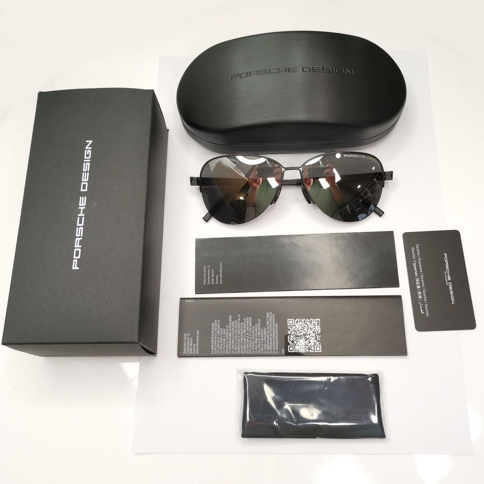 Porsche Design Silver Sunglasses Mirror Black Matte Fashion Pilot Mens P8676 A