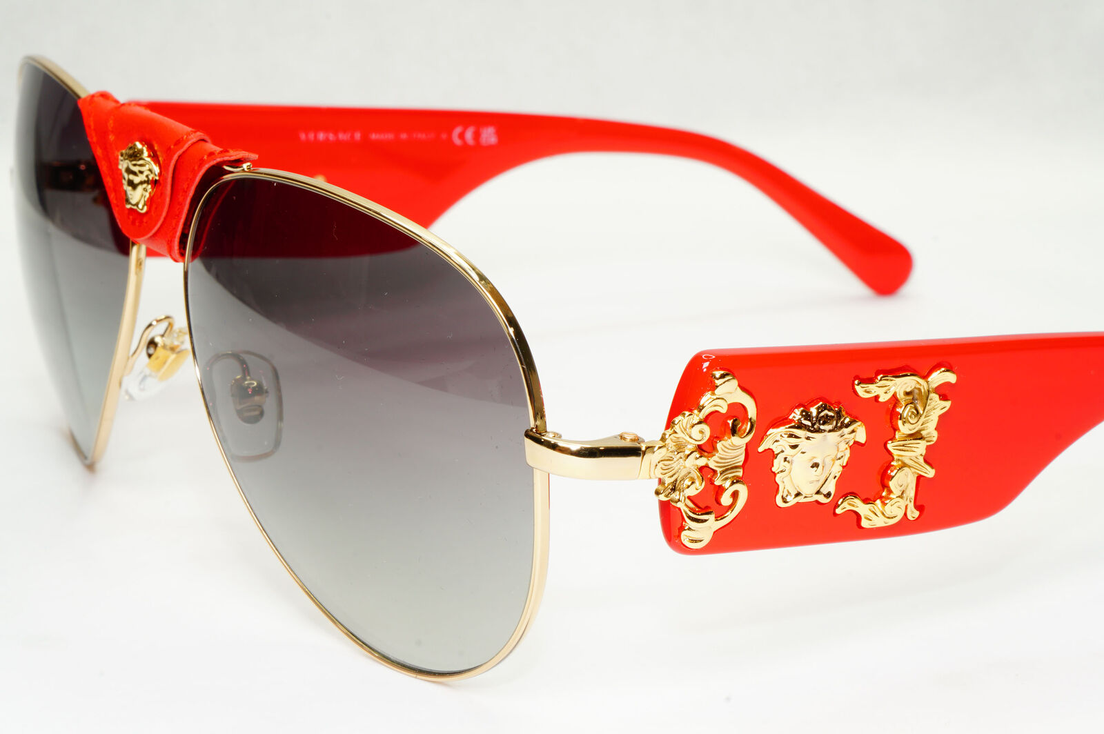 Versace Sunglasses Red Gold Grey Gradient Medusa Pilot MOD VE 2150-Q 1002/11 VV