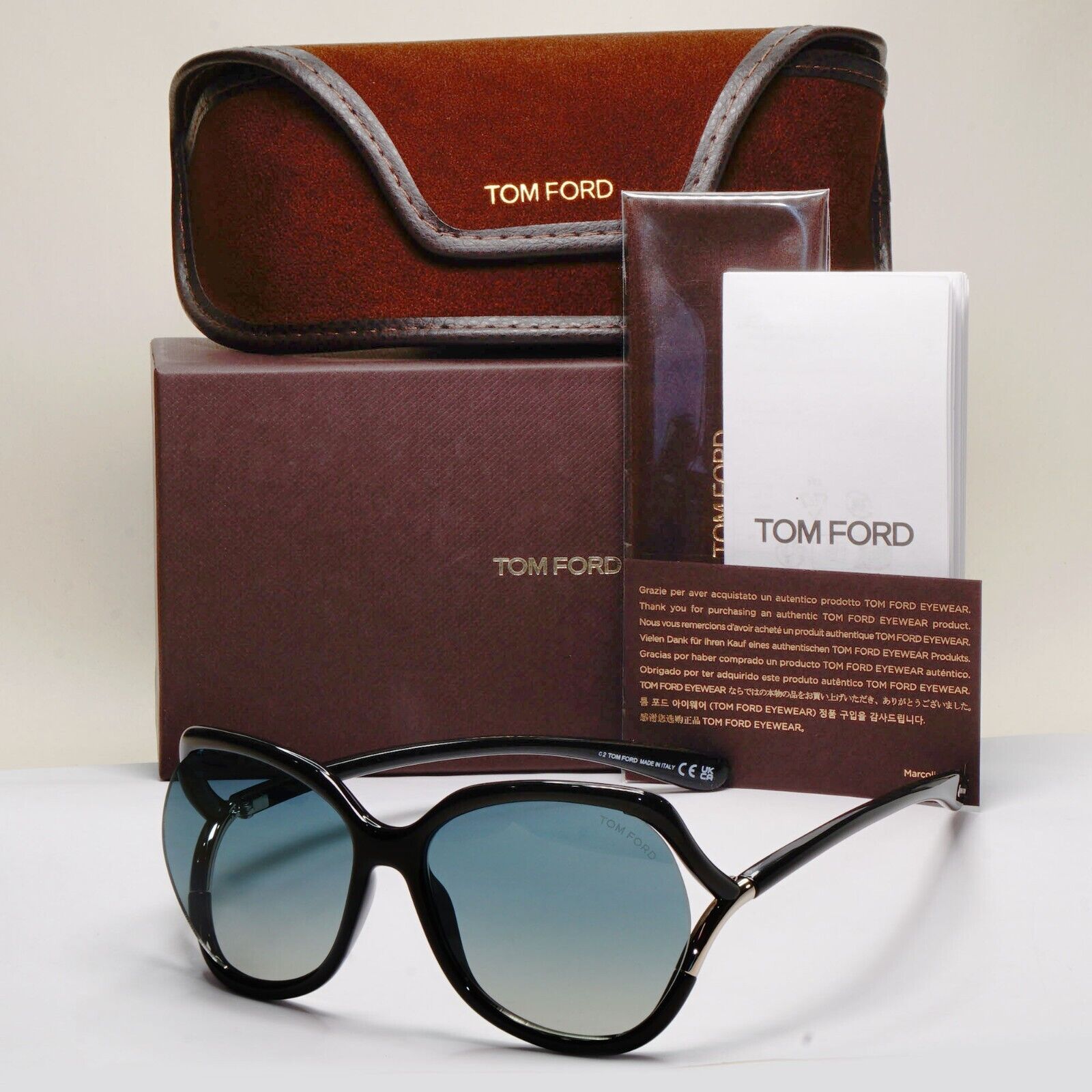 Tom Ford Sunglasses Anouk-02 Black Green Grey Gradient Square FT0578 TF 578 01B
