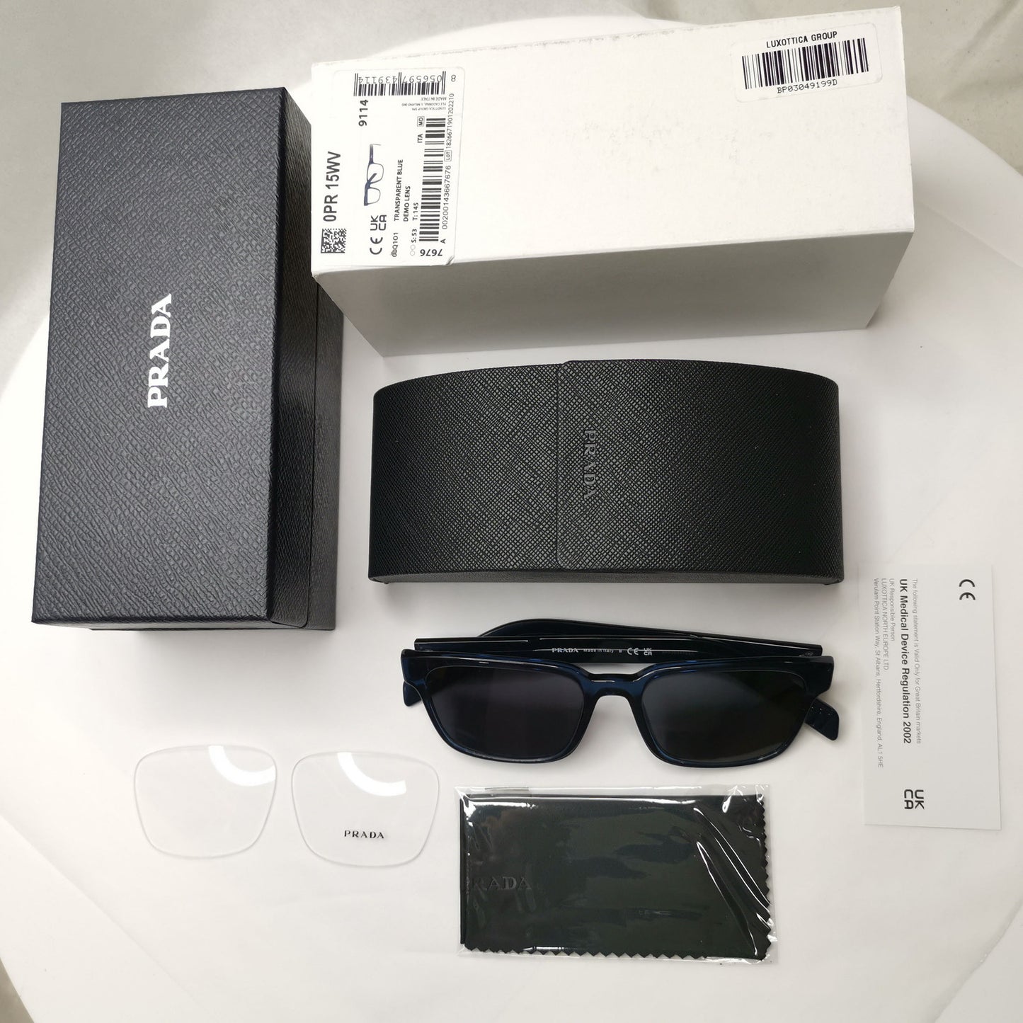 Prada Sunglasses Dark Blue Transparent Black Square PR15WV VPR 15W 08Q-1O1 53mm