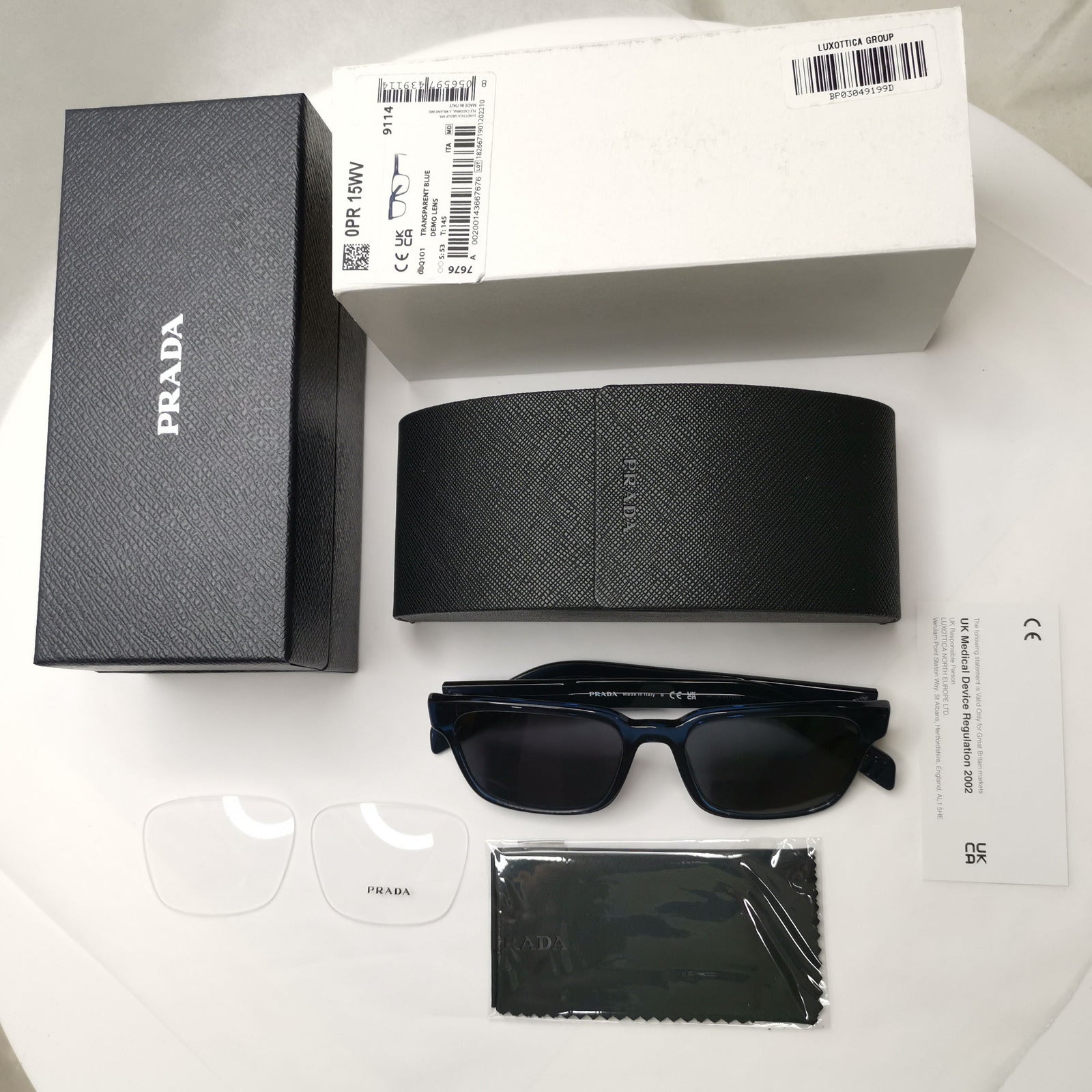 Prada Sunglasses Dark Blue Transparent Black Square PR15WV VPR 15W 08Q-1O1 53mm