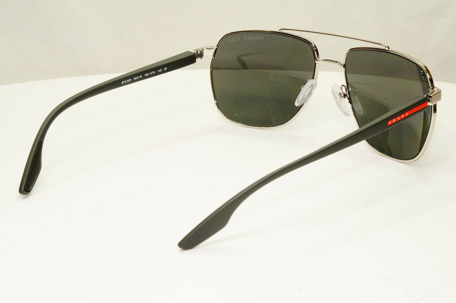 Prada Silver Black Polarised Sunglasses Pilot Mens Square SPS 55V PS55VS 1BC-07H