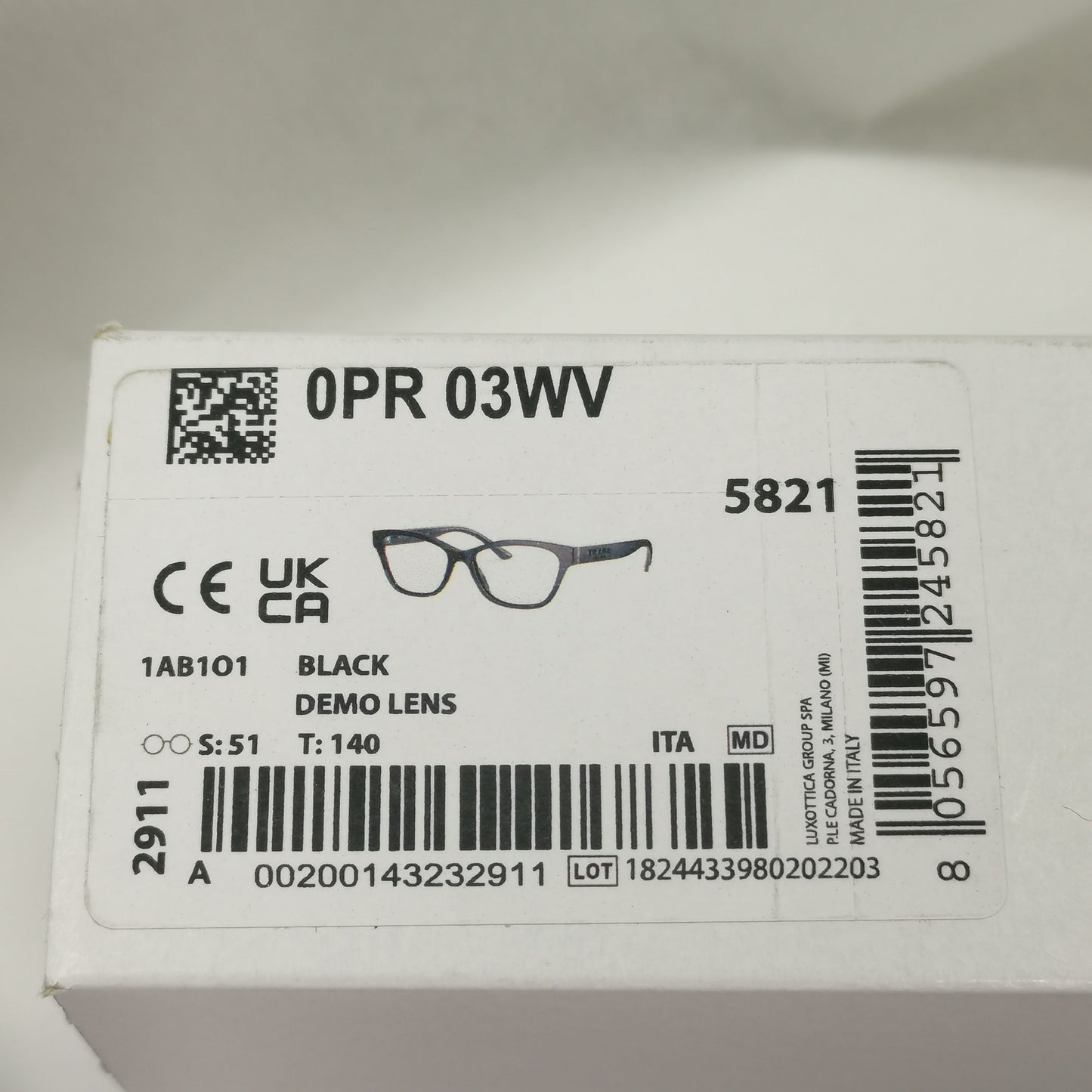 Prada Sunglasses Black Glossy Rectangle Fashion PR03WV VPR 03W 1AB-1O1 51mm