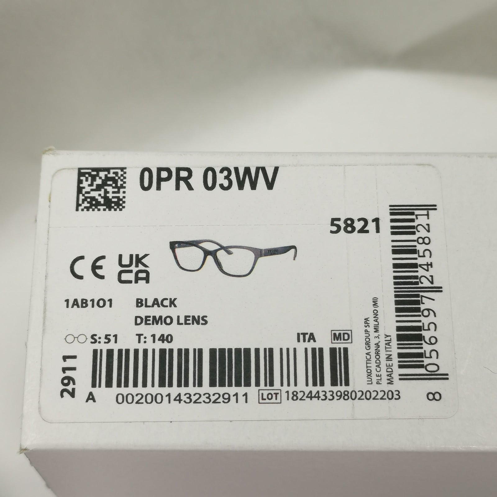 Prada Sunglasses Black Glossy Rectangle Fashion PR03WV VPR 03W 1AB-1O1 51mm
