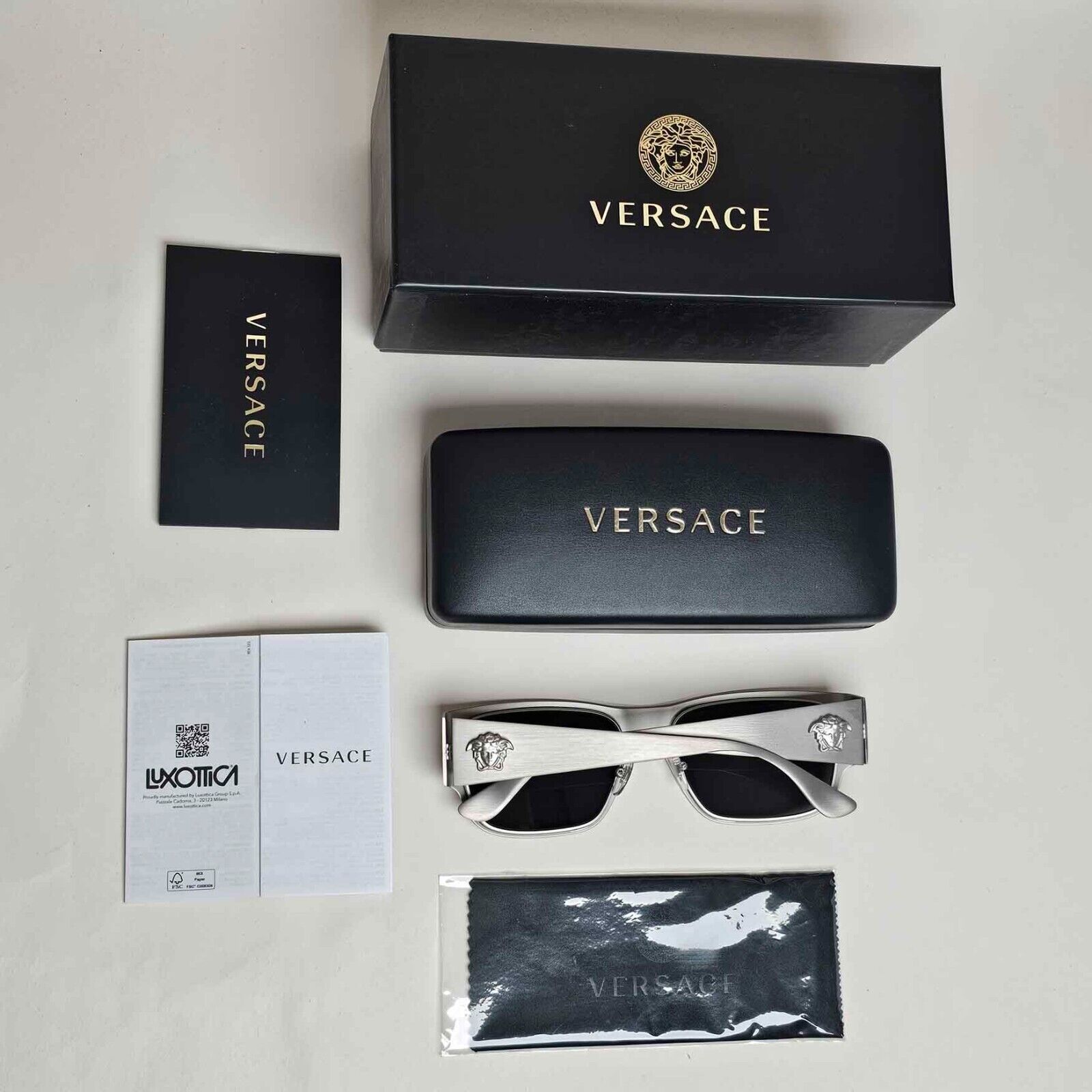 Versace Sunglasses Silver Medusa Square Brushed Metal MOD VE 2262 1266/6G 56mm