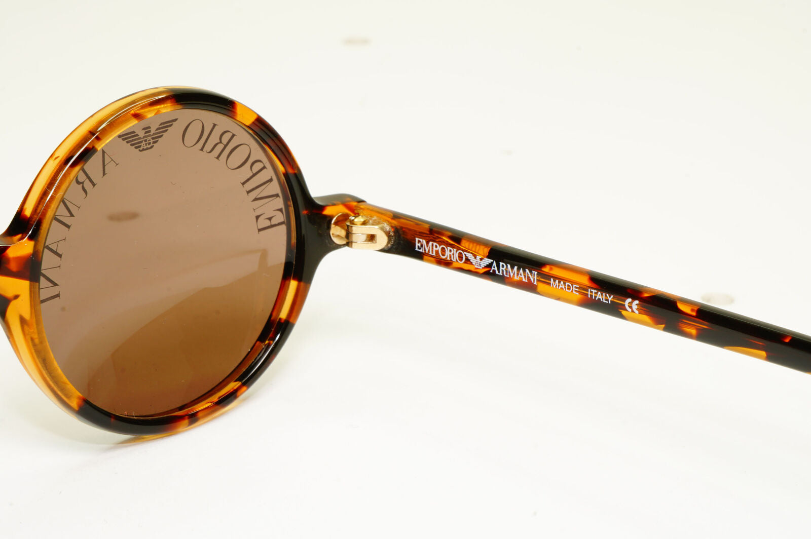 Emporio Armani 1997 Vintage Sunglasses Round Lens Logo Print Brown 523-S 153