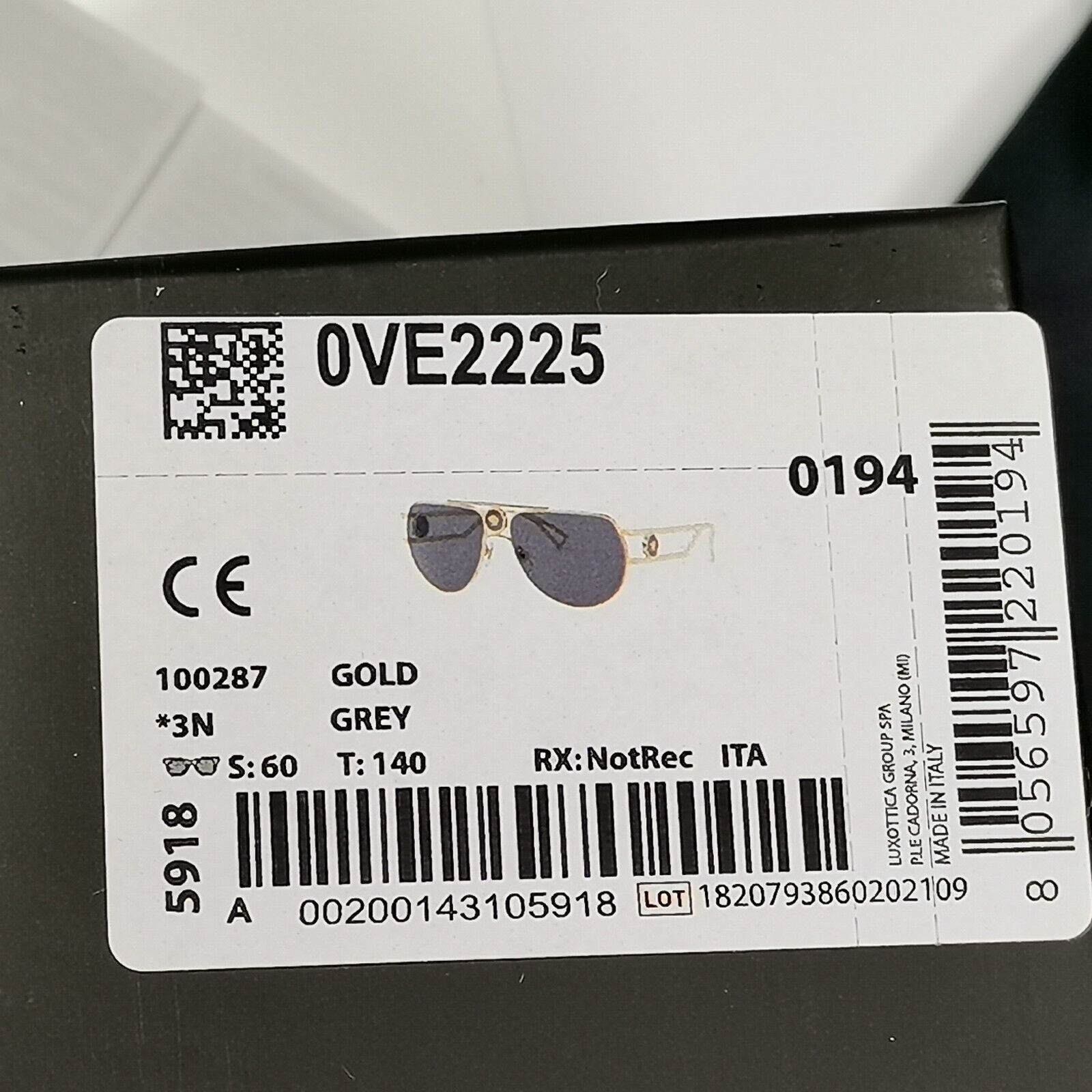 Versace Sunglasses Gold Grey Metal Medusa Pilot Navigator MOD VE 2225 1002/87
