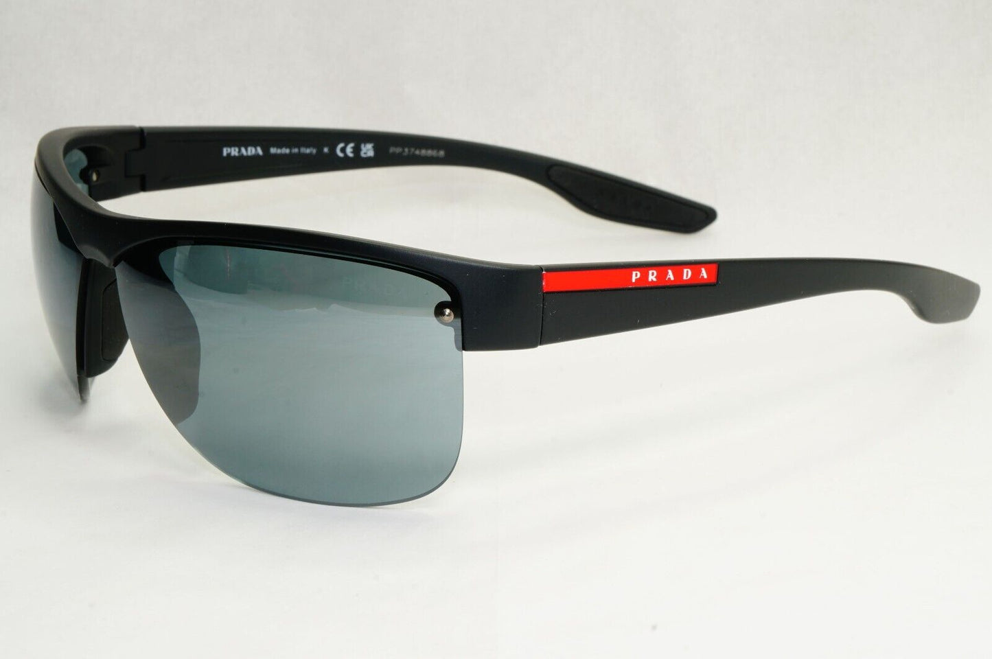 Prada Sunglasses Black Grey Mirro Wrap Rubber Sport PS17US SPS 17U DG0-5L0