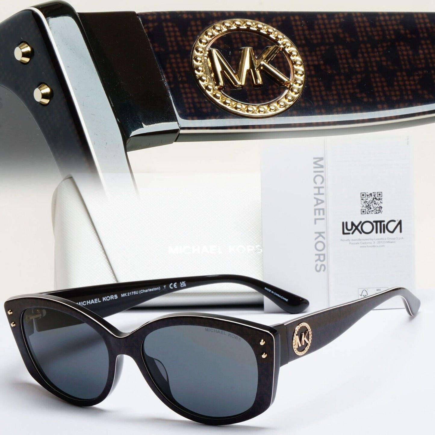Michael Kors Sunglasses Black Gold Monogram Square MK 2175U Charleston 3500/87