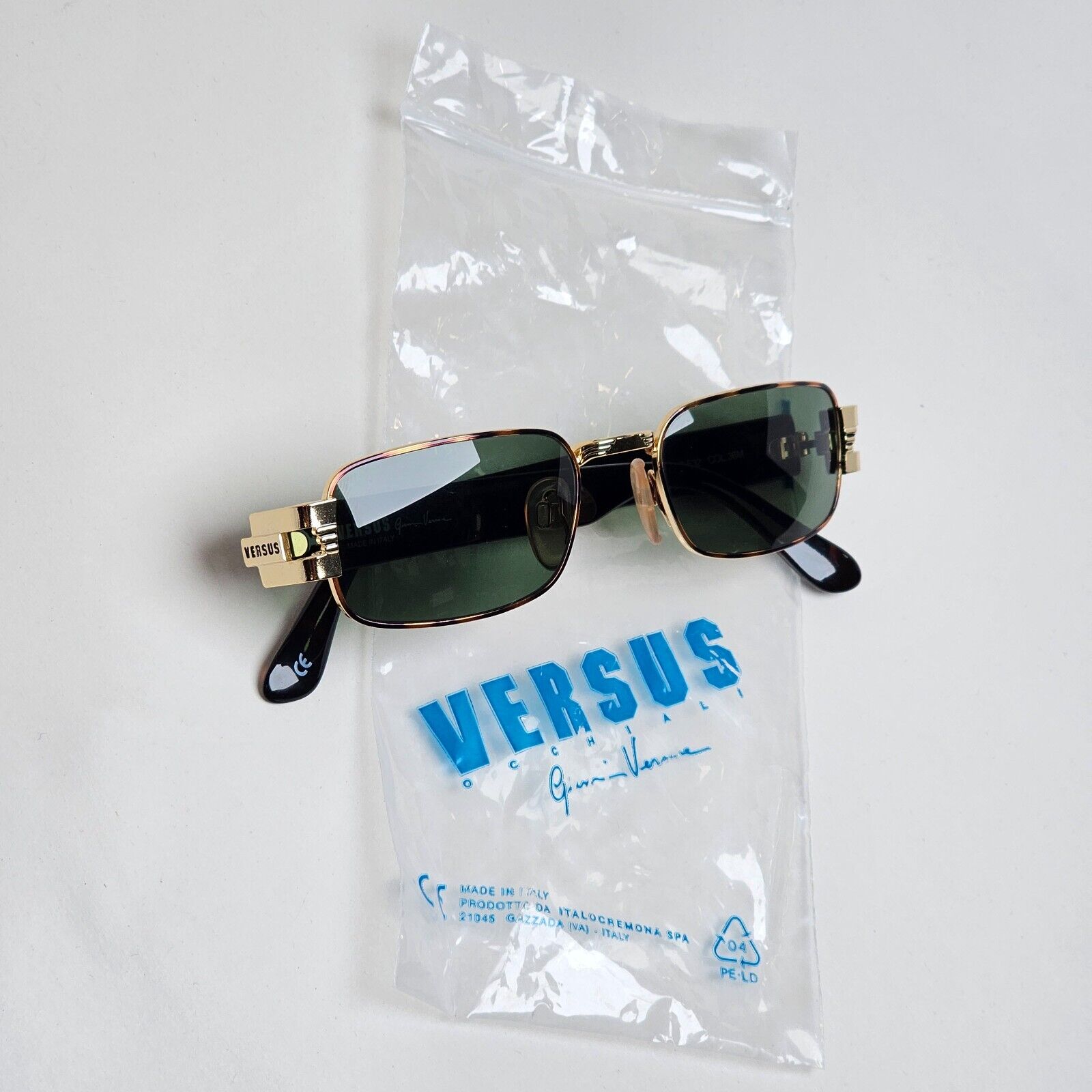 Versus Sunglasses 1996 by Gianni Versace Vintage Gold Rectangle MOD F32 COL 36M