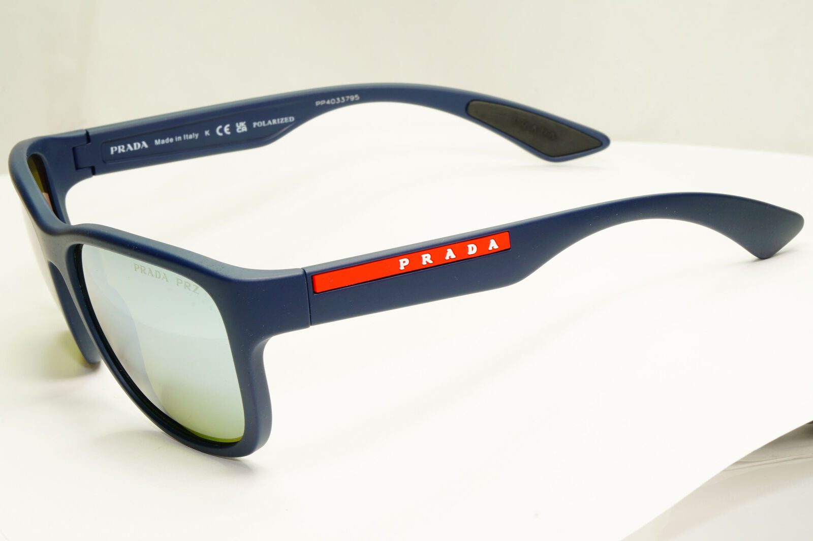 Prada Polarized Blue Silver Sunglasses Green Mirror PS01US SPS 01U TFY-740