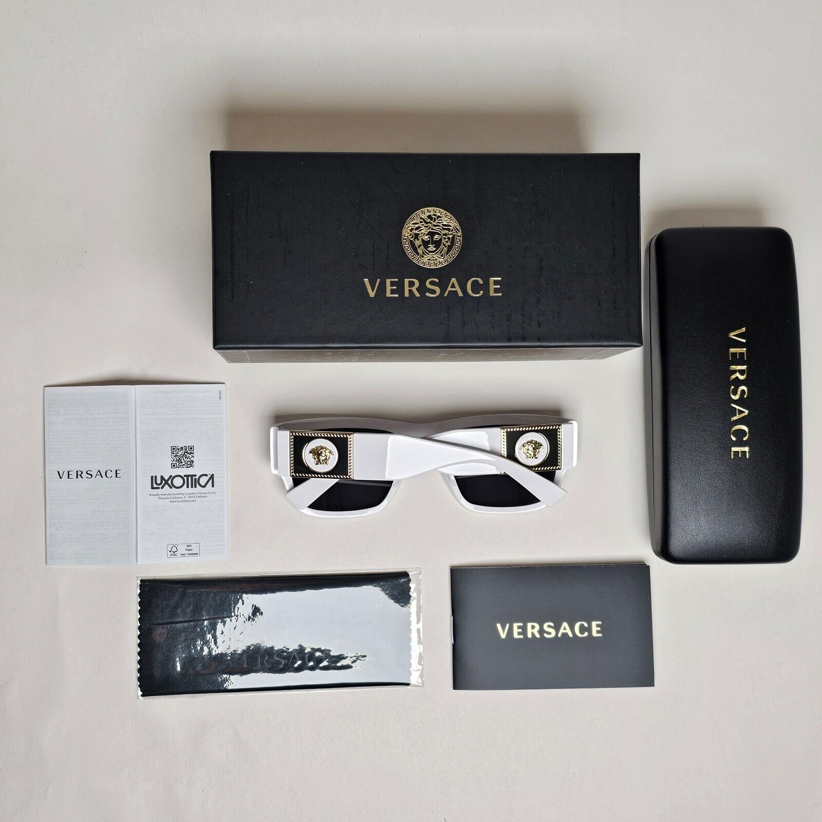 Versace Sunglasses White Gold Medusa Grey Square MOD VE 4406 314/87 56mm