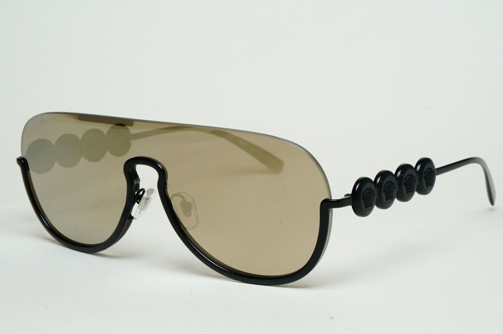 Versace Sunglasses Black Gold Mirror Shield Medusa MOD VE 2215 1261/5A
