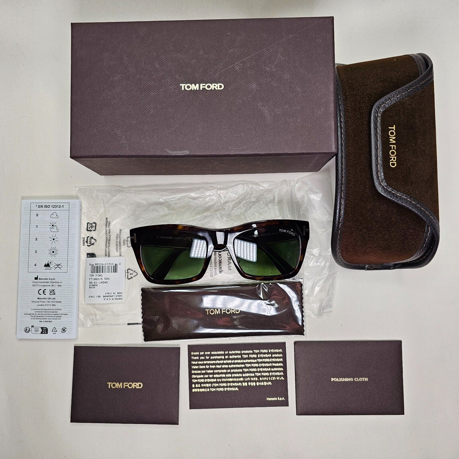 Tom Ford Sunglasses Nico-02 Brown Dark Tortoise Green Square FT1062 TF 1062 52N