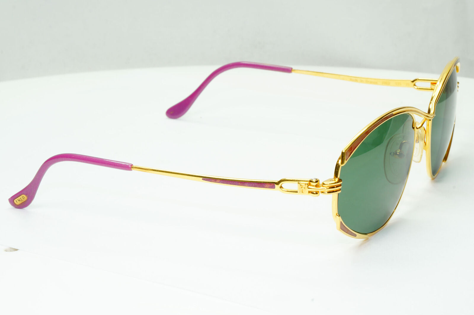 Fred 1990s Vintage Sunglasses 23K Gold Plated Green Metal Square Joyau 261022