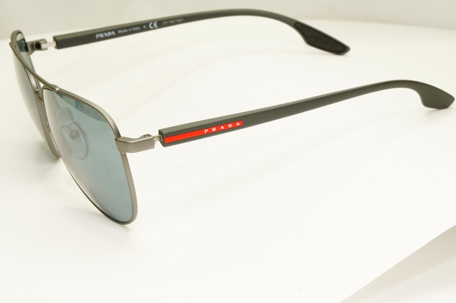 Prada Grey Mirror Sunglasses Pilot Gunmetal Silver Mens SPS 52W PS52WS DG1-07G