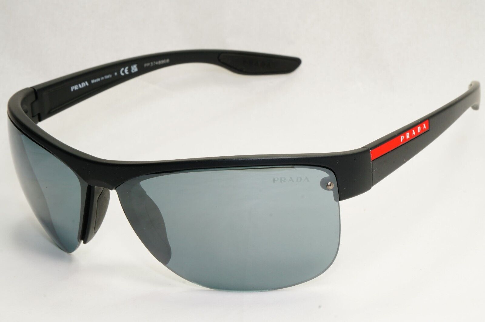 Prada Sunglasses Black Grey Mirro Wrap Rubber Sport PS17US SPS 17U DG0-5L0