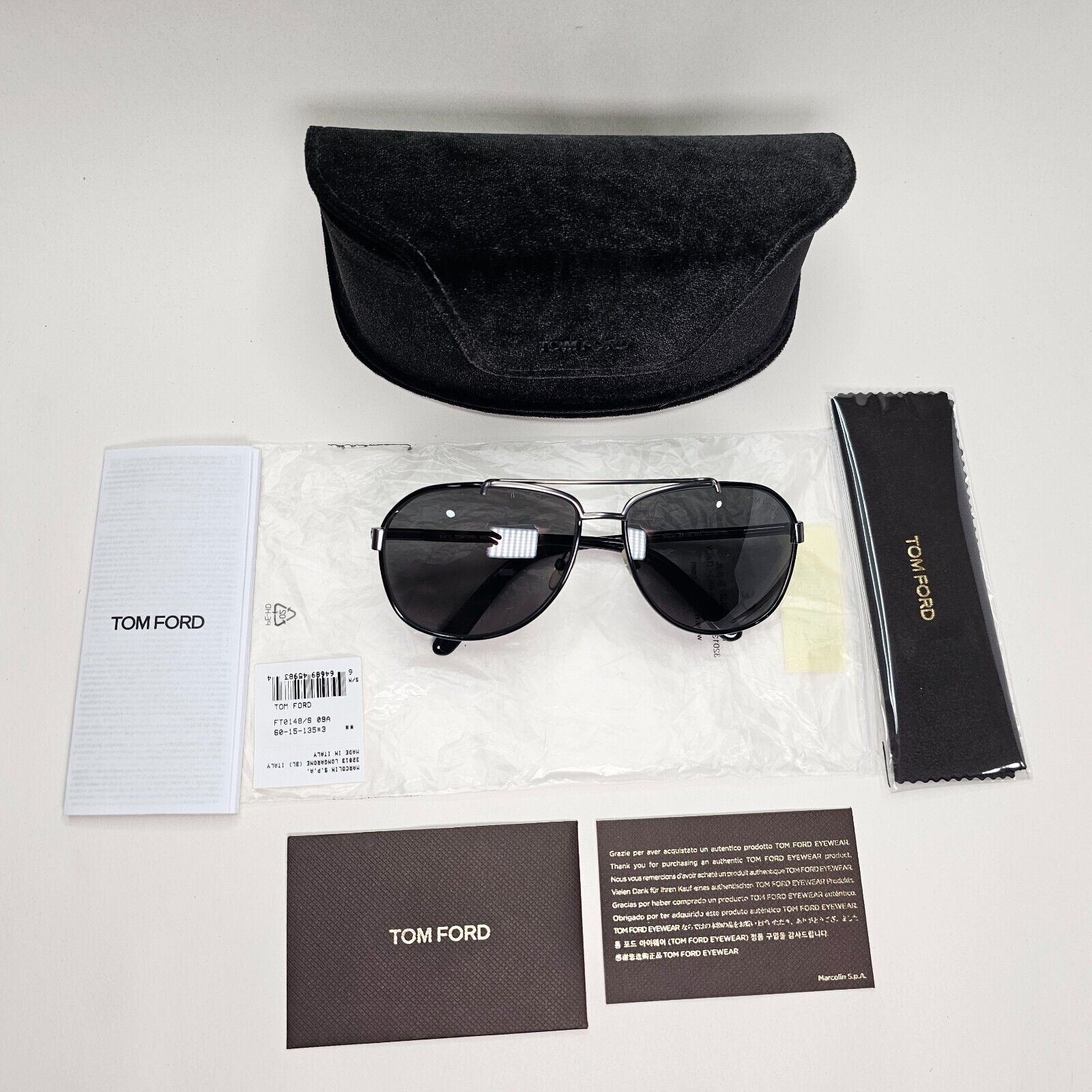 Tom Ford Sunglasses Miguel Pilot Black Smoke Metal FT0148 TF 148 09A 60mm