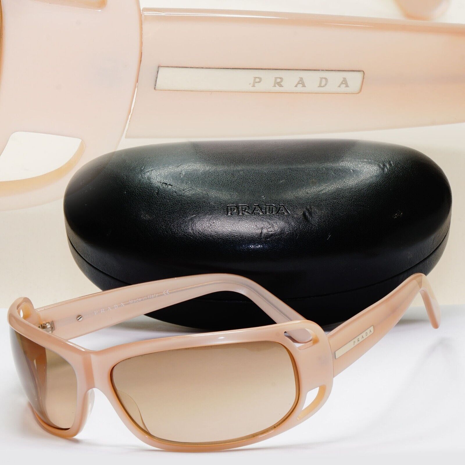 Prada Sunglasses 2005 Vintage Beige Brown Wrap PR02FS SPR 02F 3BQ-6S1 311024