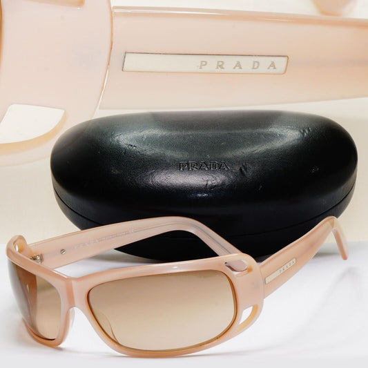Prada Sunglasses 2005 Vintage Beige Brown Wrap PR02FS SPR 02F 3BQ-6S1 311024