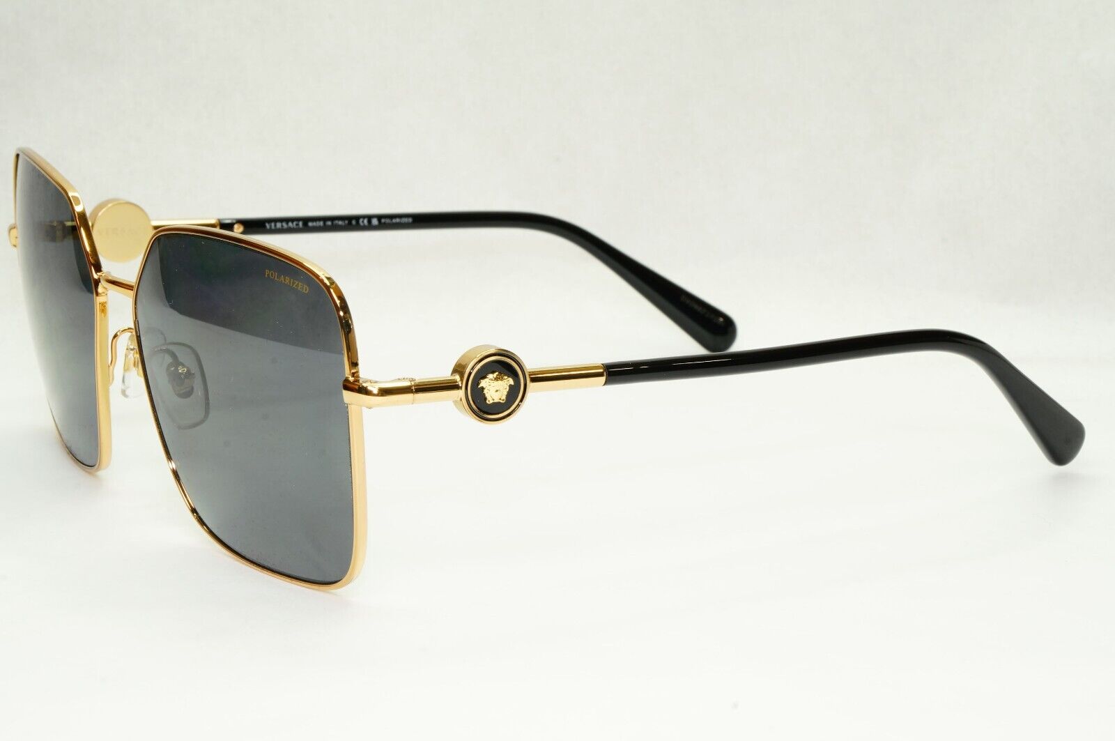 Versace Sunglasses Black Polarized Gold Square Medusa MOD VE 2227 1002/81