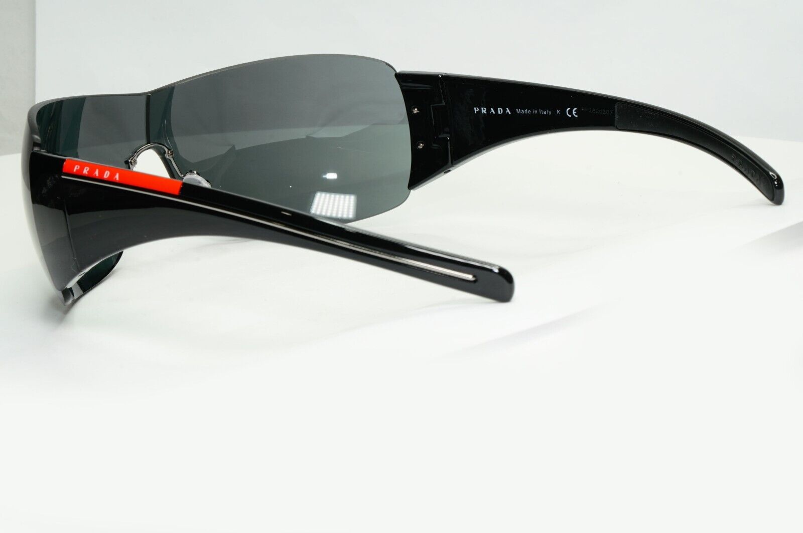 Prada Black Sunglasses Shield Visor Glossy Wrap Sport PS02LS SPS 02L 1AB-1A1