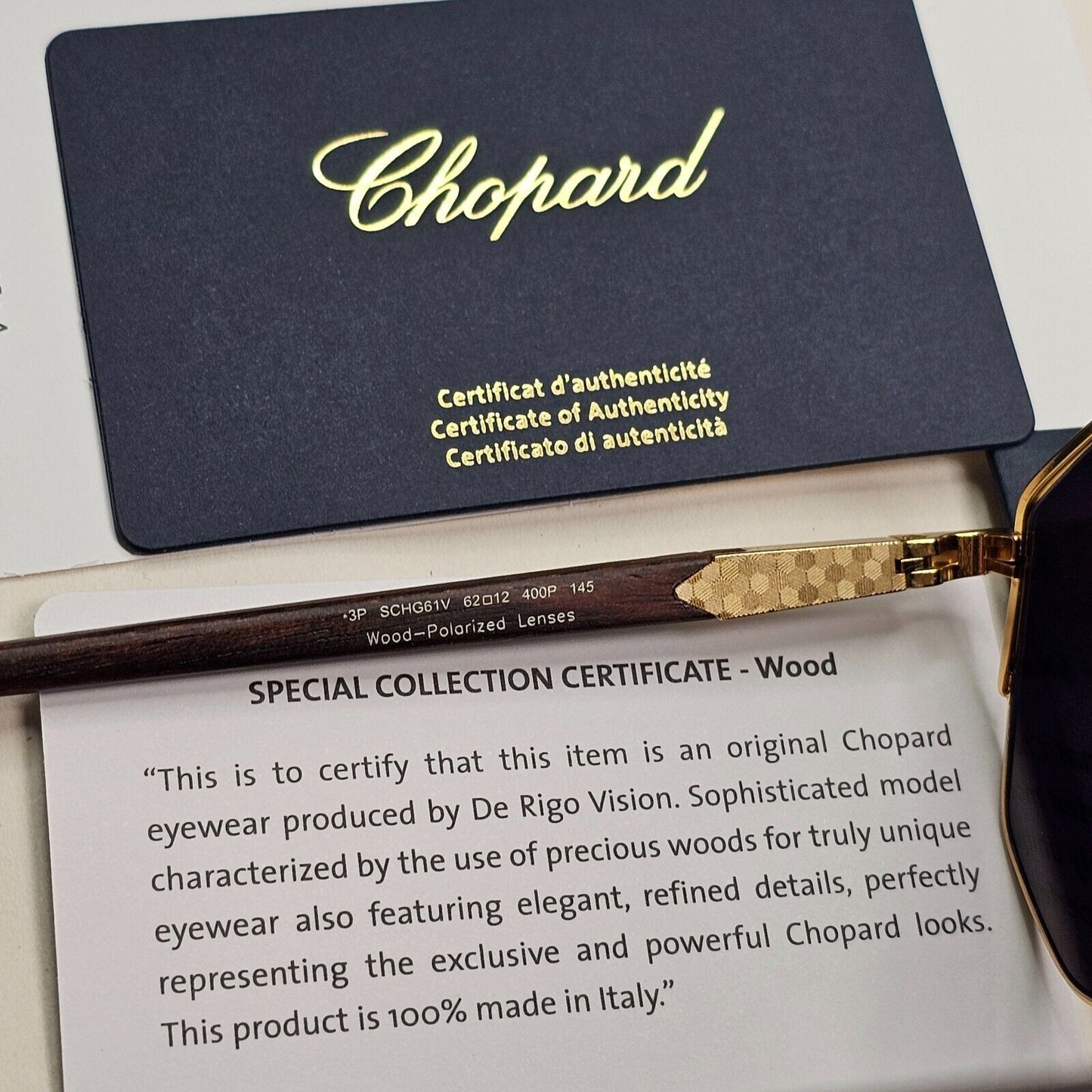 Chopard Sunglasses Gold Wood Polarised Pilot Navigator Grey SCH G61V 400P