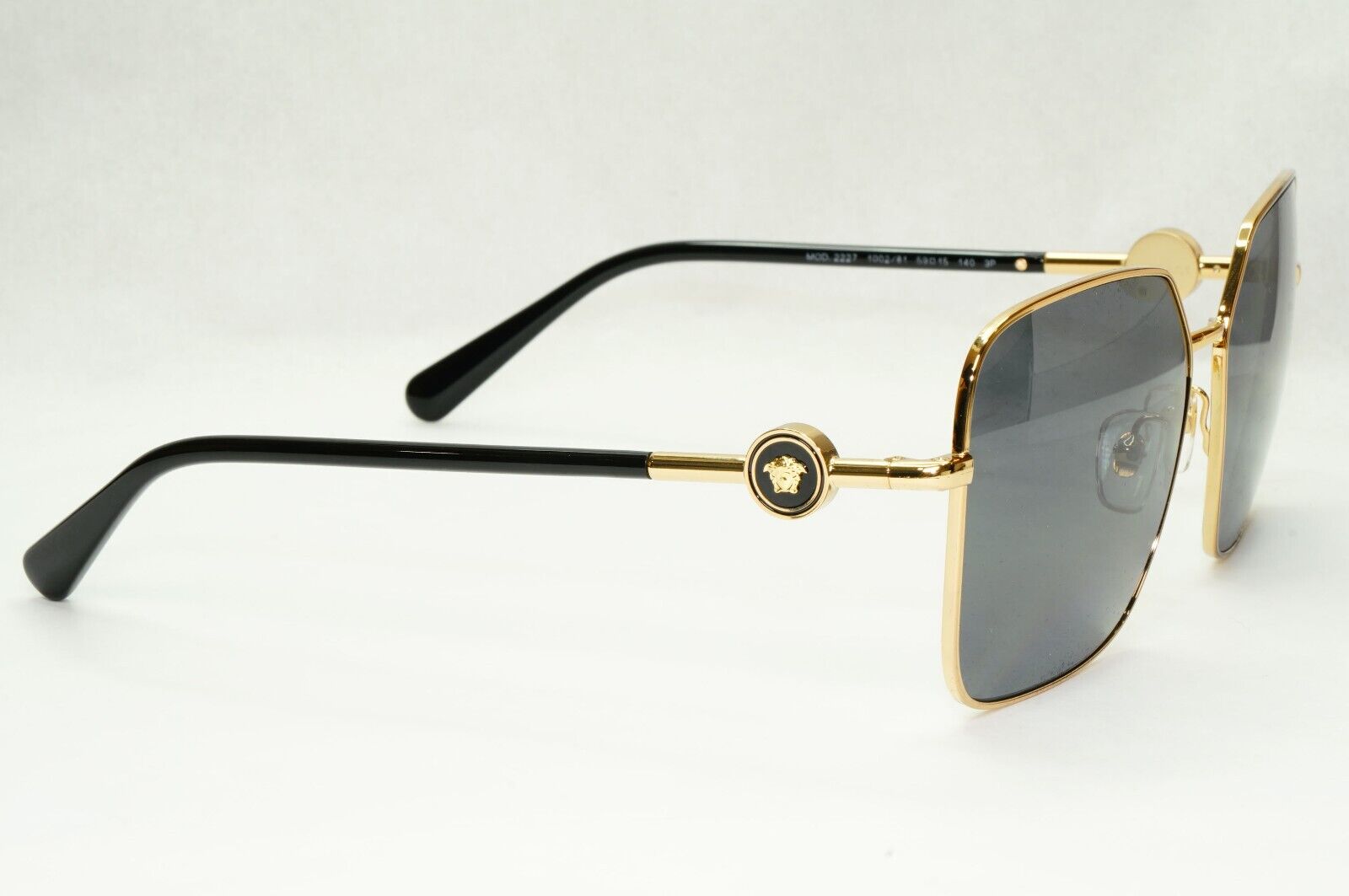 Versace Sunglasses Black Polarized Gold Square Medusa MOD VE 2227 1002/81