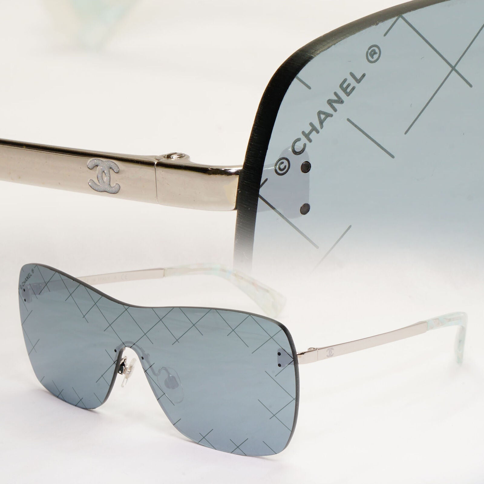 Chanel Sunglasses Silver Grey Mirrored Shield Visor 4215 c.124/6G