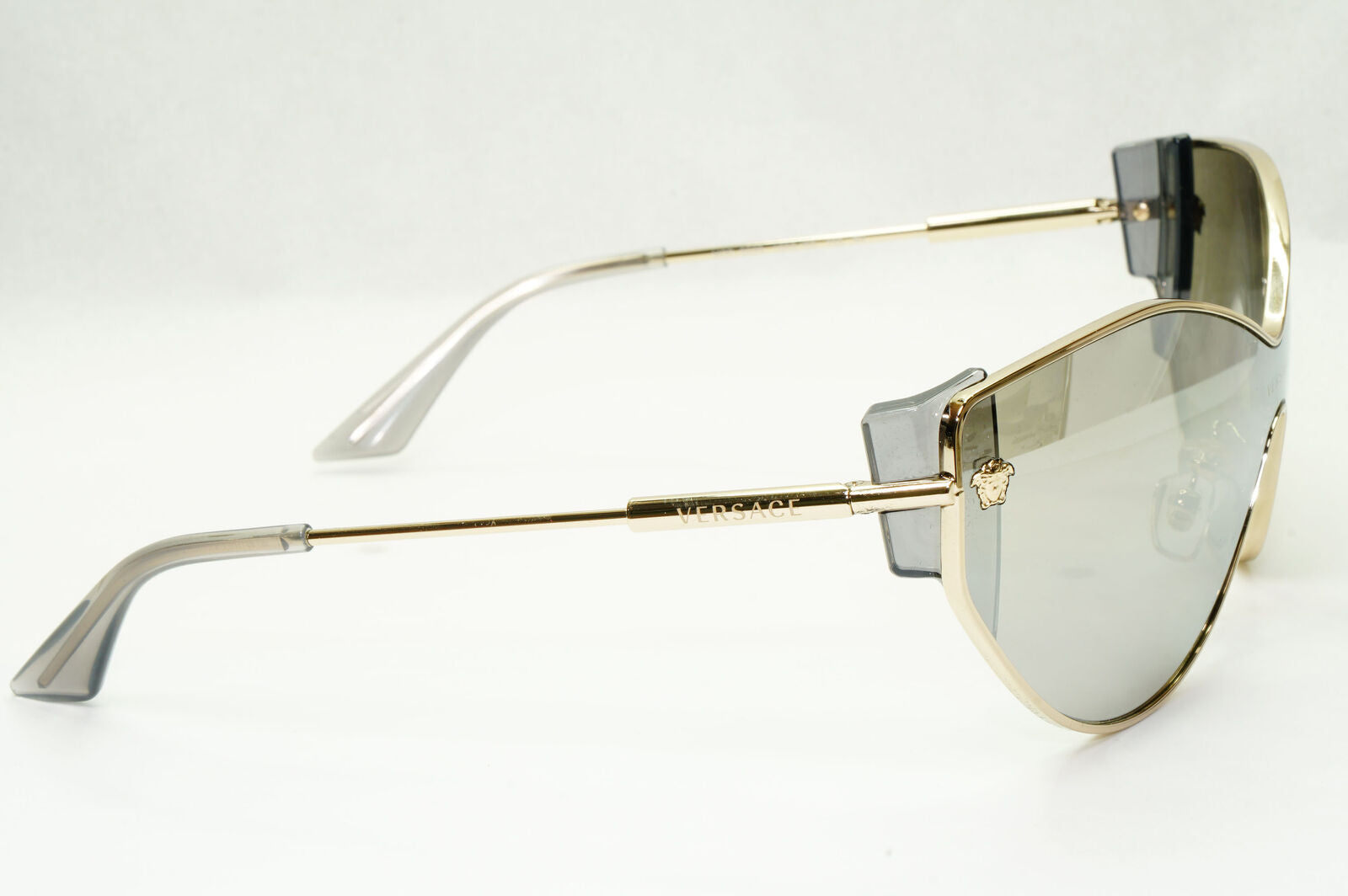Versace Sunglasses Silver Gold Medusa Shield Mirror Visor MOD 2239 1252/6G