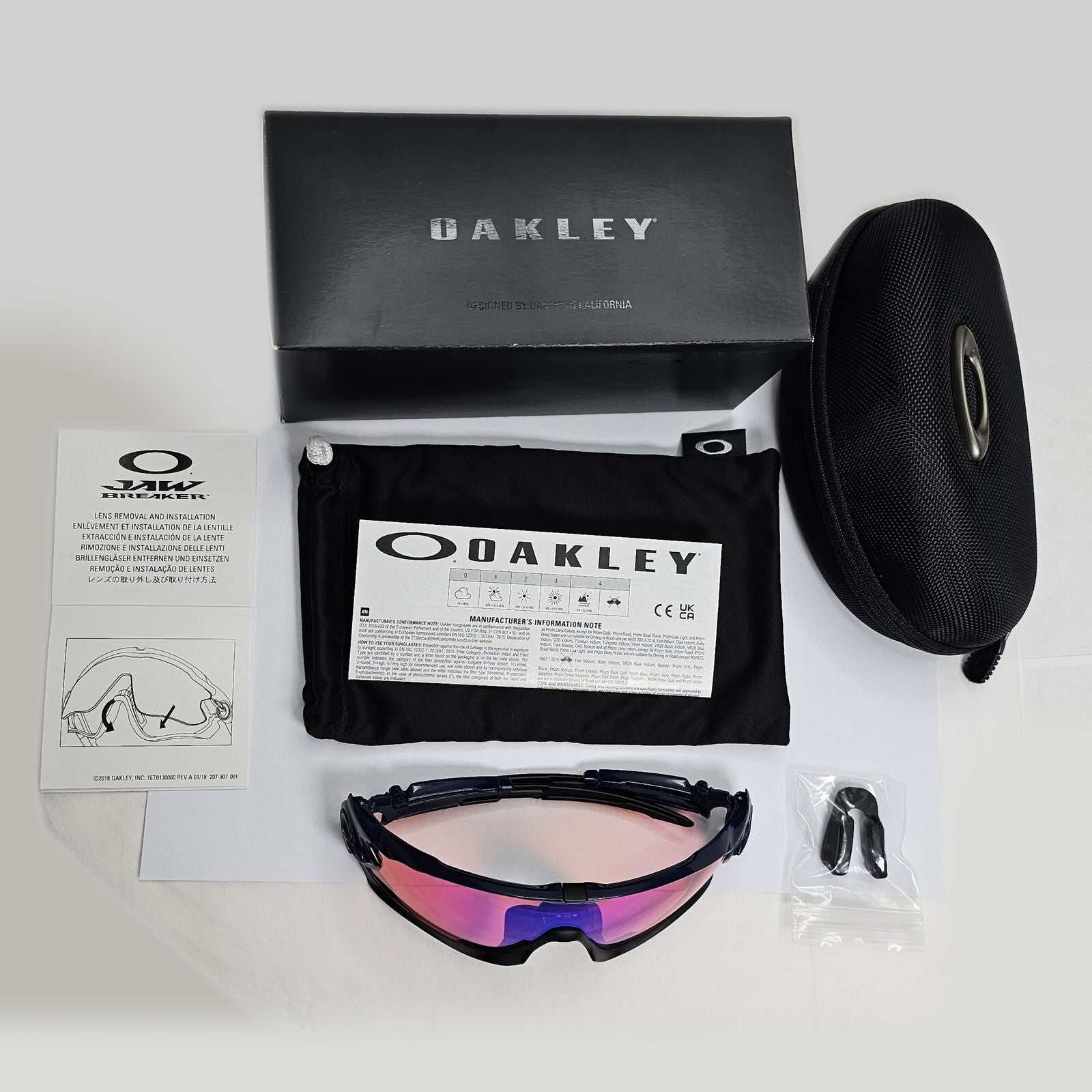 Oakley Sunglasses Jawbreaker Shield Black Navy Blue Prizm Trail OO 9290 04