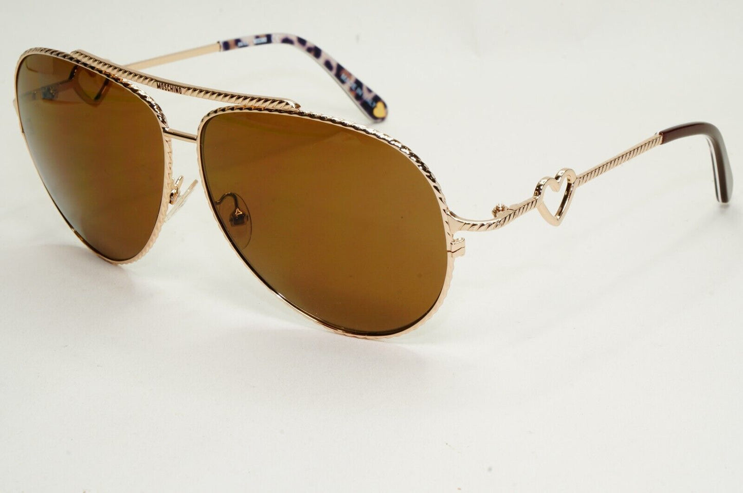 Moschino Sunglasses 2005 Vintage Gold Brown Pilot Heart Unisex MO538 02 101124