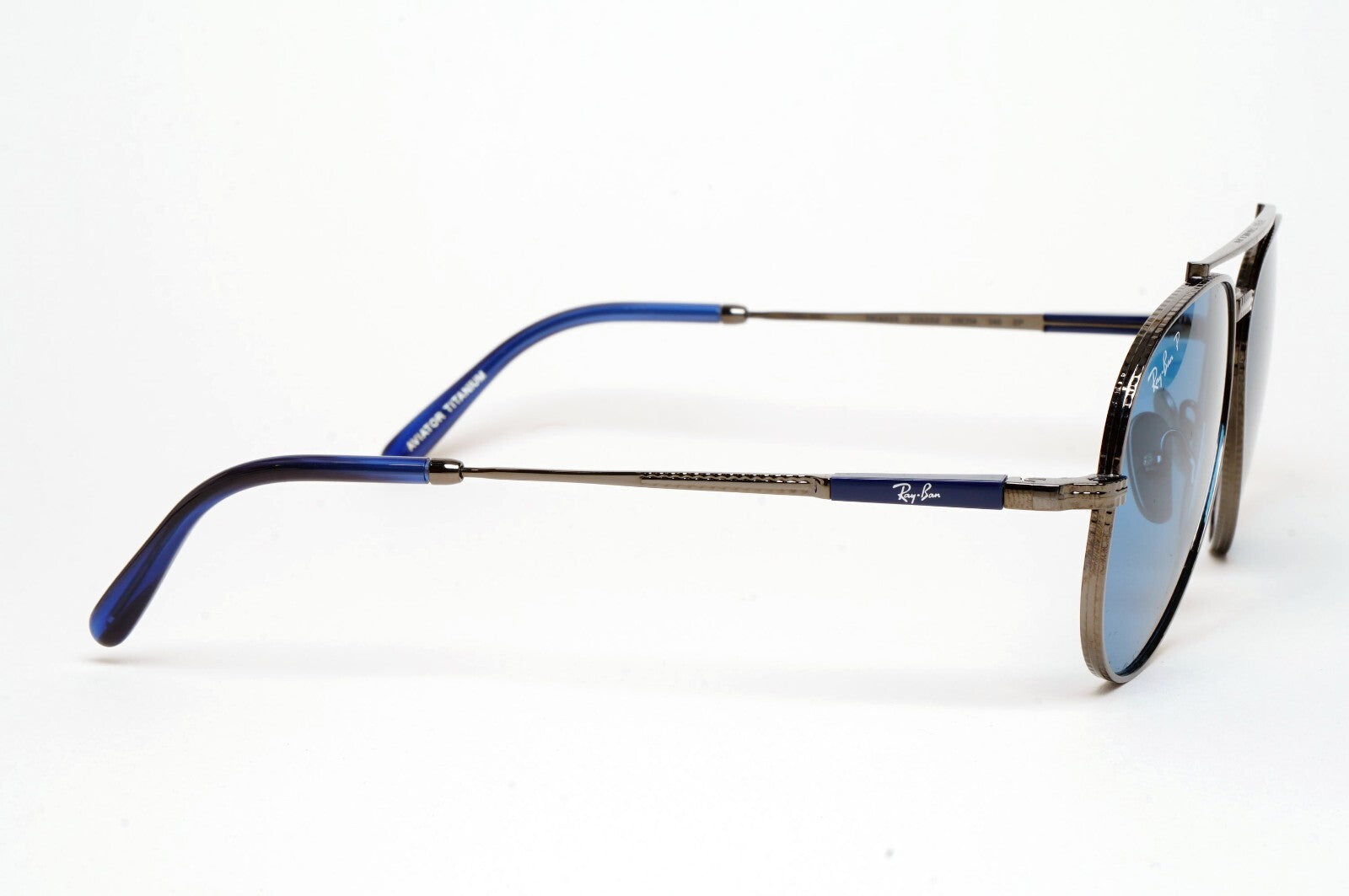 Ray-Ban Sunglasses Aviator Titanium Polarised Gunmetal Blue RB 8225 3142/S2 58mm