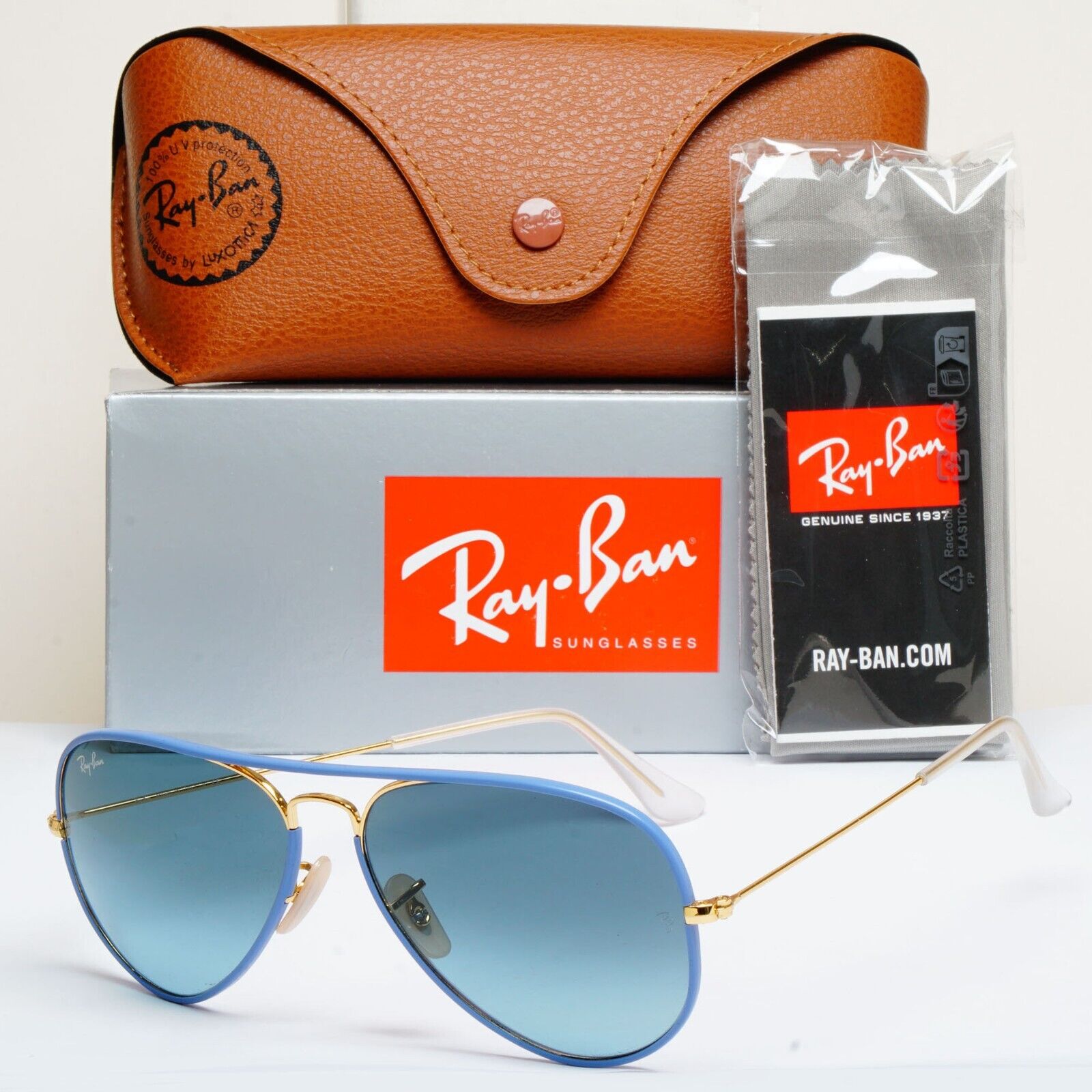 Ray-Ban Sunglasses Aviator Full Color Gold Blue Gradient RB 3025-J-M 001/4M 58mm