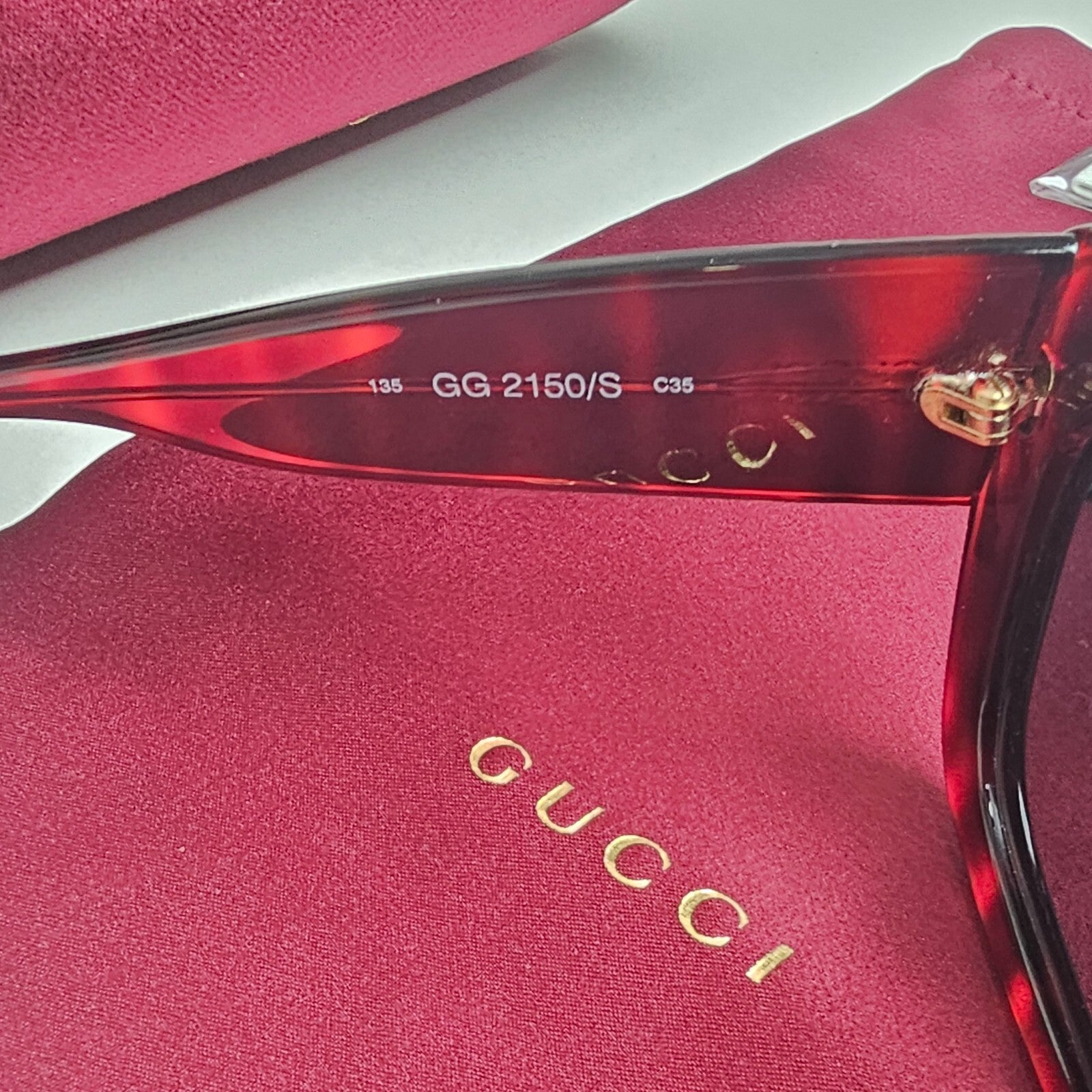 Gucci Sunglasses 1993 Vintage Square Red Bordo Marble Grey GG 2150/S C35 070325