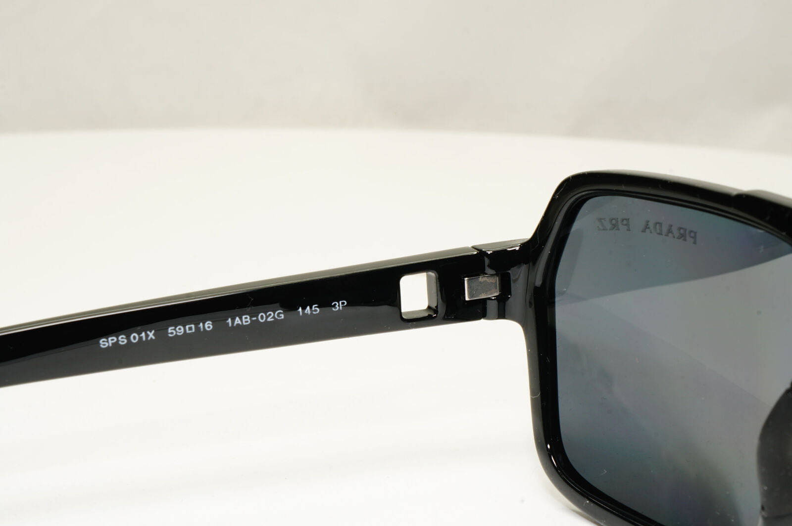 Prada Polarized Sunglasses Black Glossy Square Pilot PS01XS SPS 01X 1AB-02G
