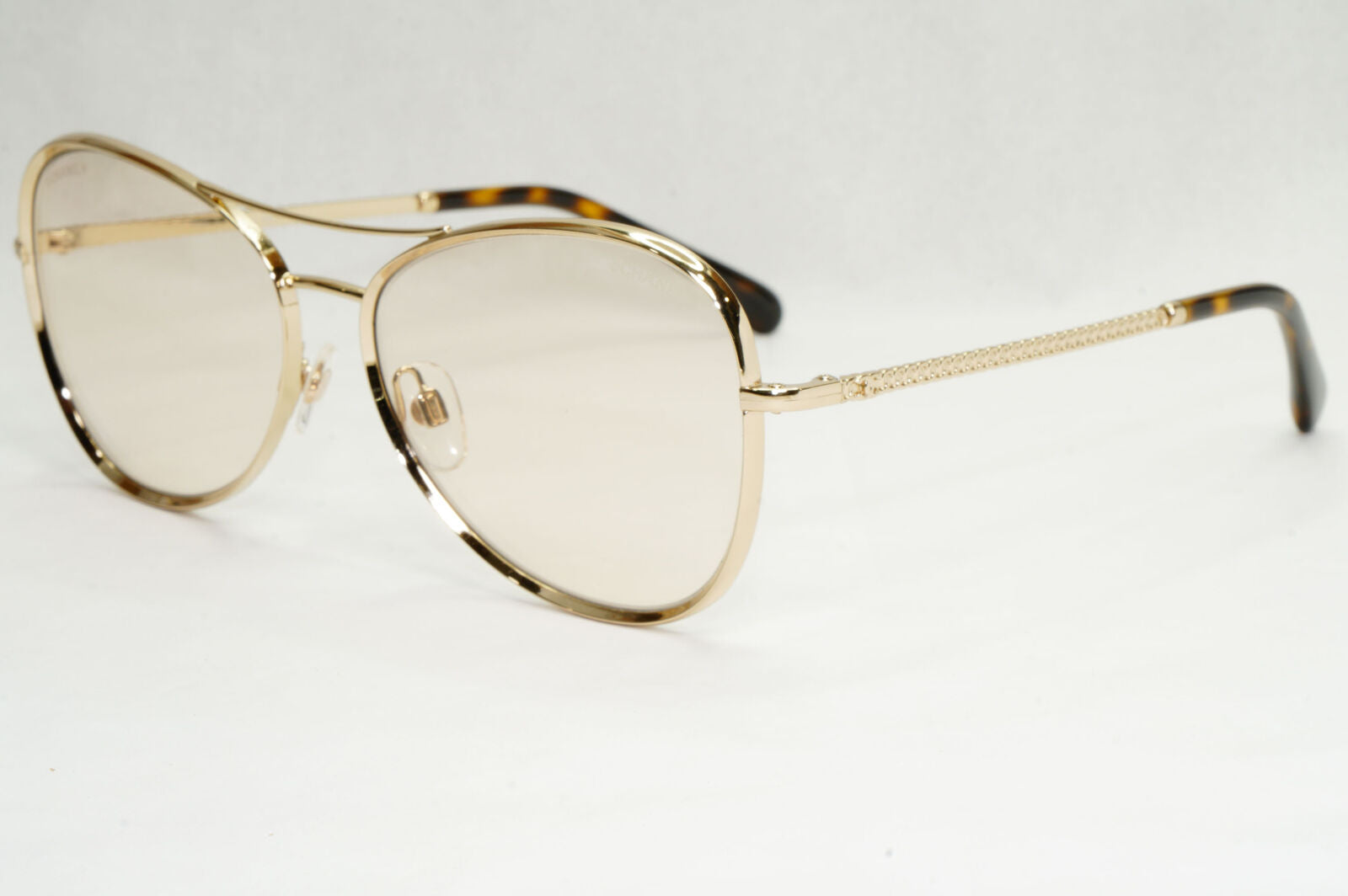Chanel Sunglasses Gold Brown Square Metal Chain 2181-S c.395 56mm Cat 1