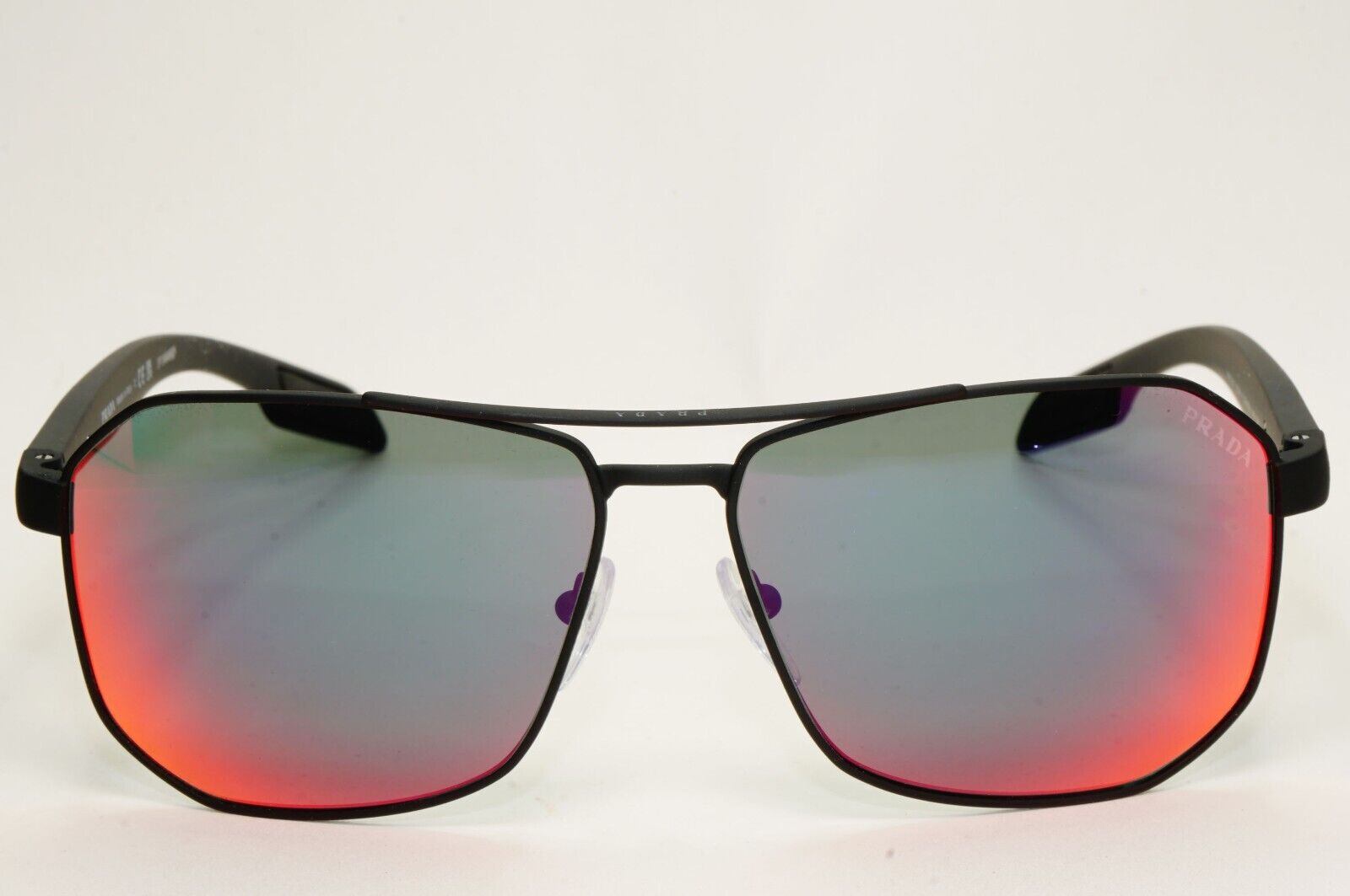 Prada Sunglasses Black Mirror Blue Red Angular Pilot PS51VS SPS 51V DG0-9Q1 62mm