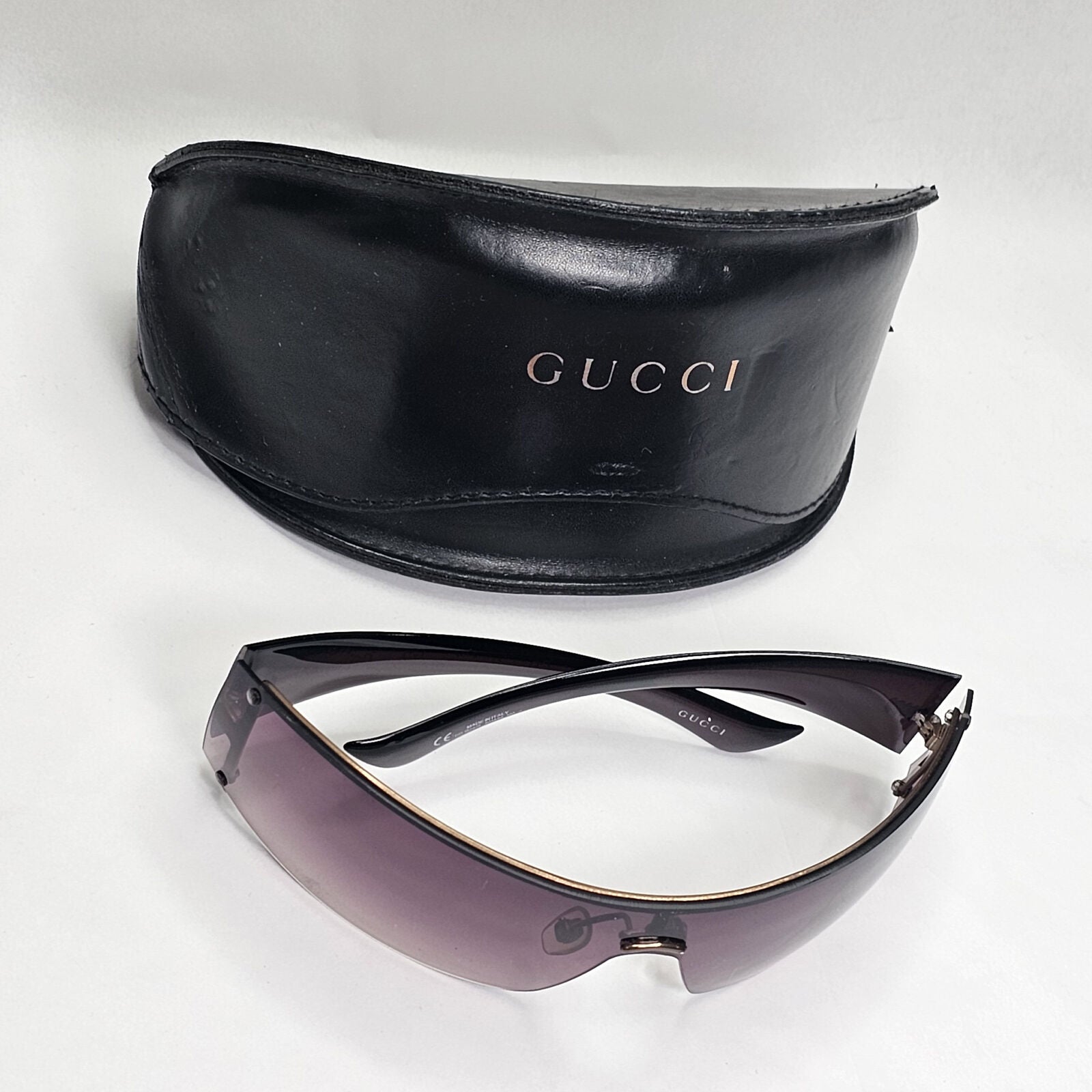 Gucci Monogram Sunglasses 2006 Vintage Shield Unisex Brown GG 1824 RHA94 191223