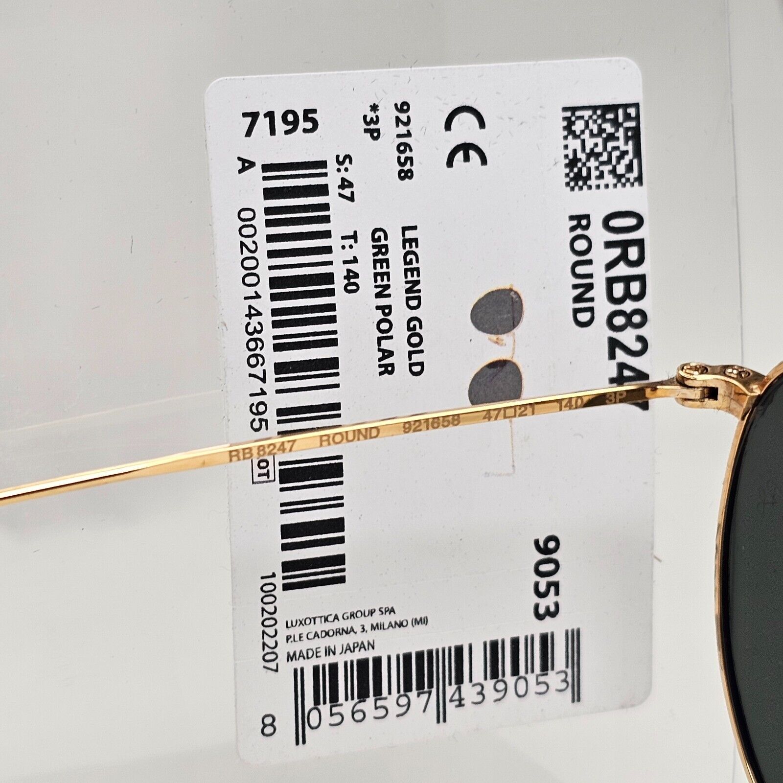 Ray-Ban Sunglasses Round Titanium Polarised Gold Green RB 8247 9216/58 47mm