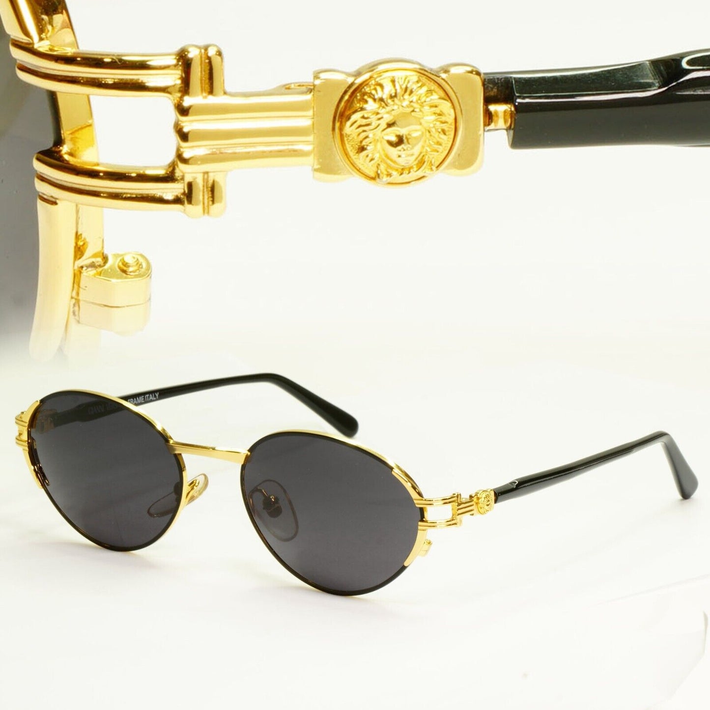 Gianni Versace 1995 Vintage Sunglasses Gold Medusa Black MOD G23 COL 18L